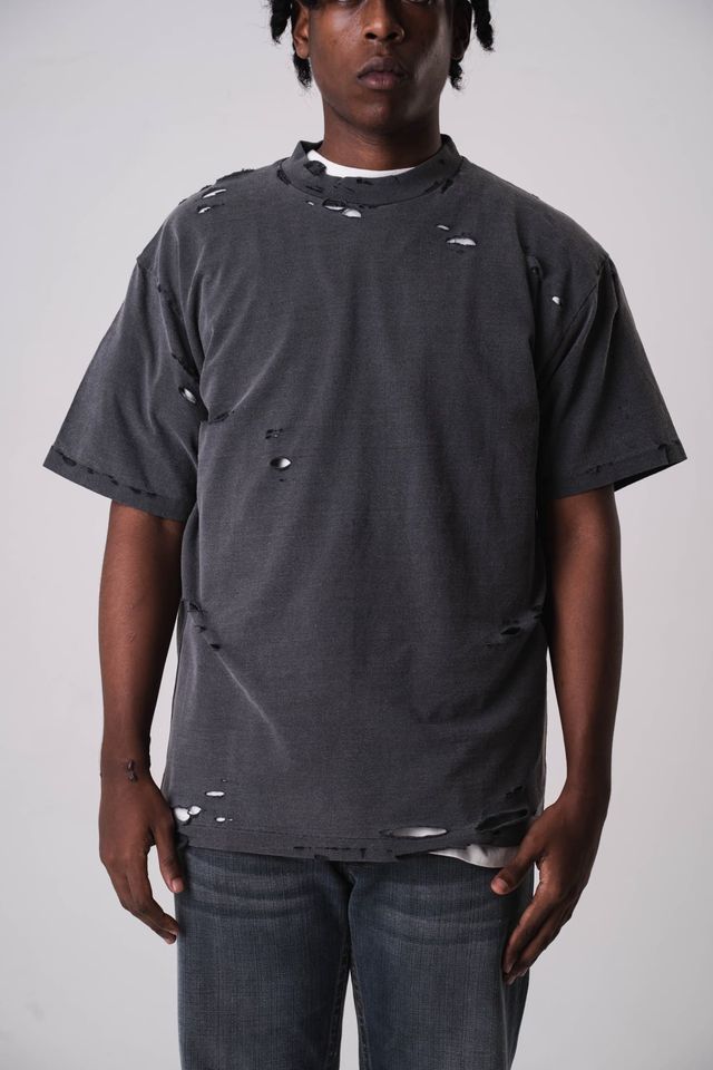 Hiptrack™ Ripped Tee T-Shirt | Vintage Gray  Black and White